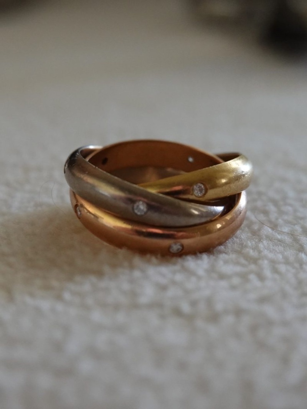 Cartier Trinity 3-Gold Ring w/ Diamonds